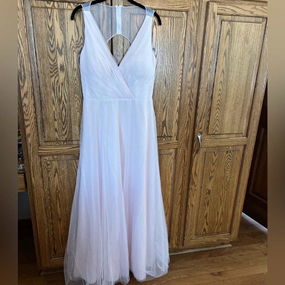 Monique Lhuillier Back Cutout Pleat Tulle Dress (prom; bridesmaids; etc)